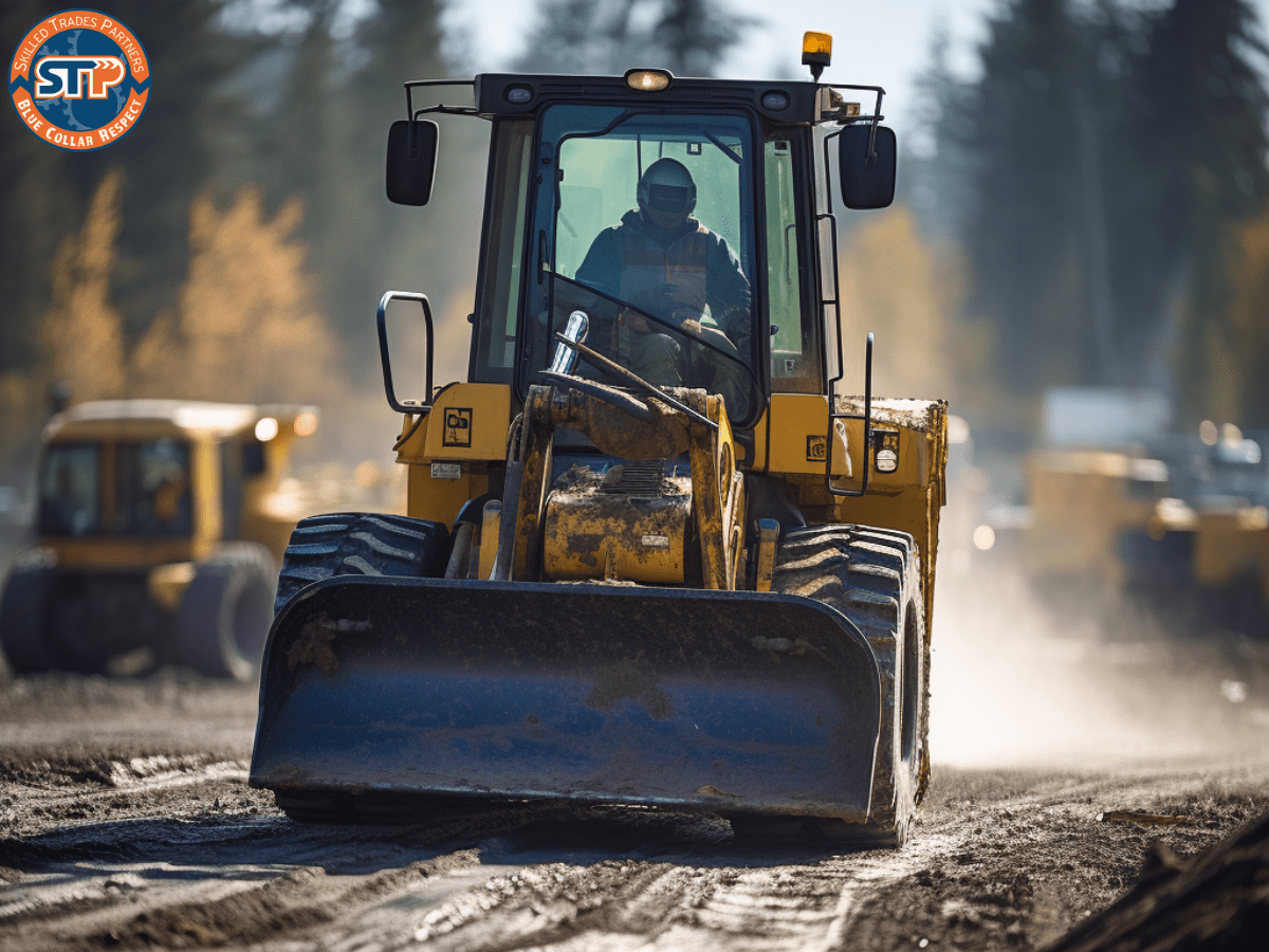 Skilled Trades Partners Heavy Equipment Operator working on site in a high paying role. Man is operating a bull dozer for a construction project.